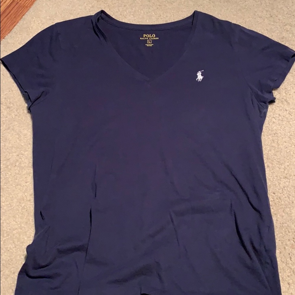 Navy blue juniors Ralph Lauren v neck shirt